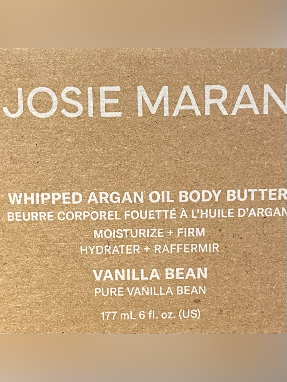 JOSIE MARAN Whipped Argan Oil Body Butter – Brown Kraft Label with White Text